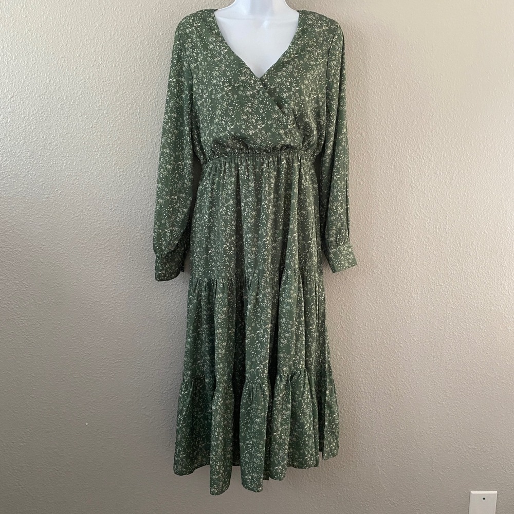 Green Cottagecore Dress‎ Small Fairycore Feminine Tiered Casual Summer Boho Chic